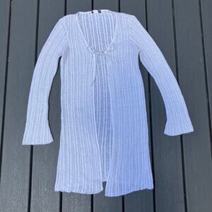 Vtg white sparkly long cardigan with tie front, coquette boho chic fairycore Y2K